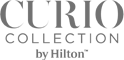 Logo of "Curio Collection by Hilton," featuring stylized text.